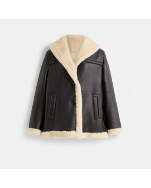 COACH Restored Shawl Collar Shearling Coat - Black