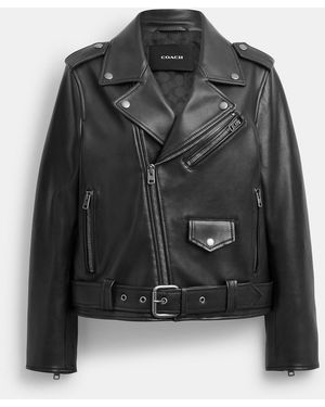 COACH Belted Moto Jacket - Black