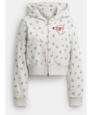 COACH Brain Dead Shrunken Floral Print Hoodie - White