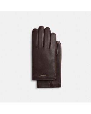 COACH Men's Leather Tech Gloves - Brown