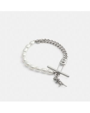 COACH Pearl Skeletal Rexy Safety Pin Bracelet - Metallic