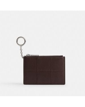 COACH Zip Card Case With Key Ring In Checkerboard Upcrafted Leather - Brown