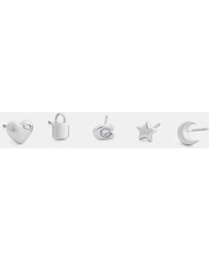 COACH Padlock And Moon Stud Earring Set - White
