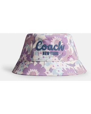 COACH Script Floral Print Bucket Hat - Purple