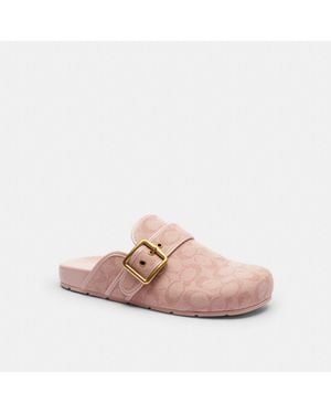 COACH Archival Buckle Clog In Signature Jacquard Canvas - Pink