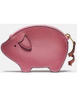 COACH Leather Pig Coin Case - Pink
