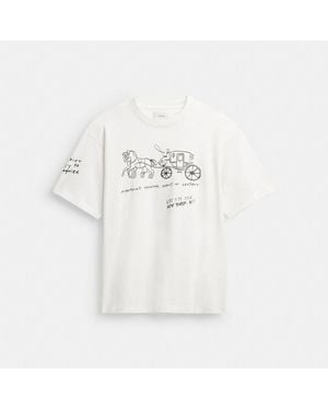 COACH Heritage Sketch Print Relaxed T Shirt In Organic Cotton - White