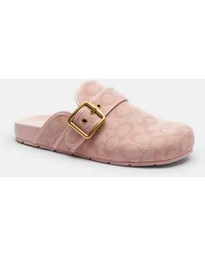 COACH Archival Buckle Clog In Signature Jacquard Canvas - Pink