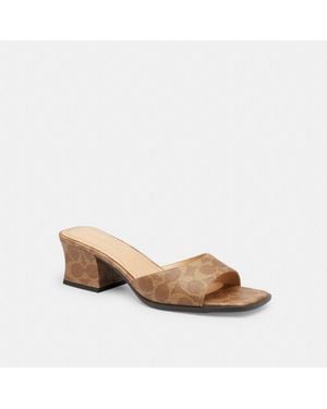 COACH Sculpted C Block Heel Sandal In Signature Canvas - Brown
