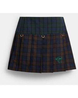 COACH Brain Dead Mini Plaid Pleated Skirt - Blue