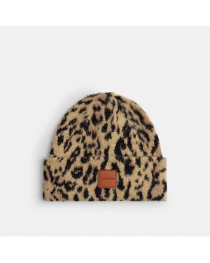 COACH Leopard Print Beanie - Natural