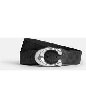 COACH Sculpted C Buckle Reversible Belt, 38 Mm - Black