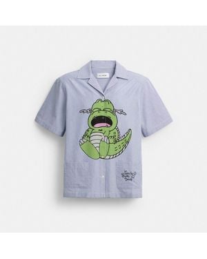 COACH Brain Dead Darby Dino Short Sleeve Button Up Shirt - Gray