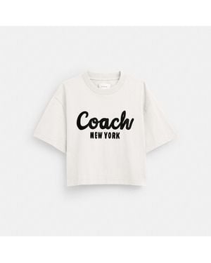 COACH Cursive Signature Cropped T Shirt - White
