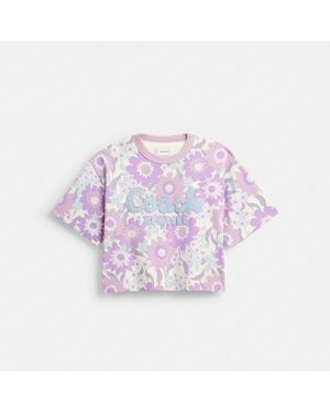 COACH Cursive Floral Cropped T Shirt In Organic Cotton - Purple