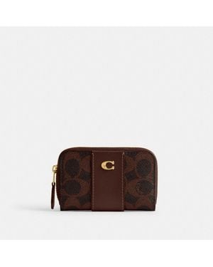COACH Essential Small Zip Around Card Case In Signature Canvas - Brown