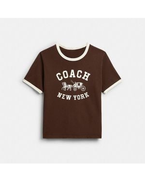 COACH Horse And Carriage Ringer T Shirt In Organic Cotton - Brown