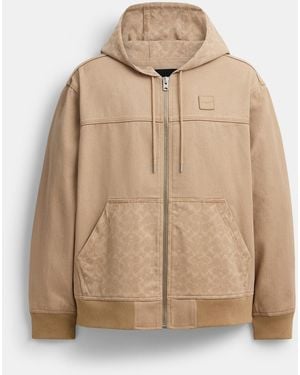 COACH Denim Hooded Zip Jacket - Natural