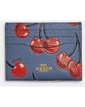 COACH Card Case With Cherry Print - Blue