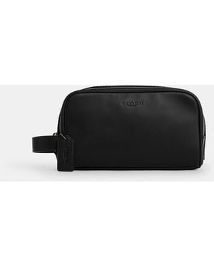 coach toiletry travel bag Leather Large Kit Pouch Black  Balilene 1 Outside Zipper Pocket Coach black camo toiletry -