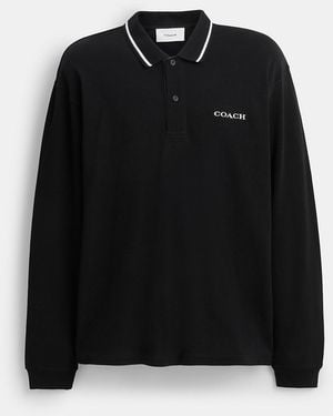 COACH Signature Trim Long Sleeve Polo - Black