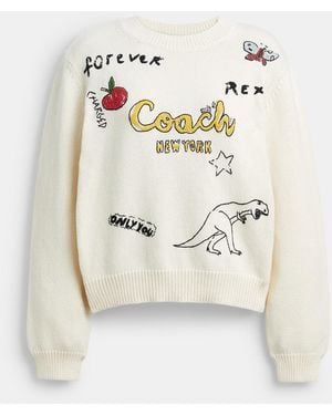 COACH Sketch Print Crewneck Sweater - White