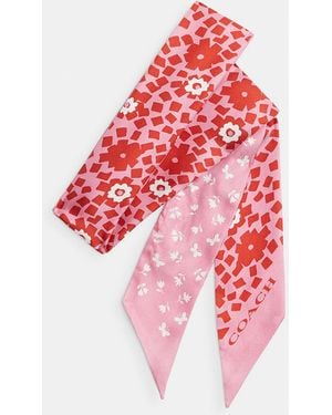COACH Country Club Floral Print Silk Skinny Scarf - Red