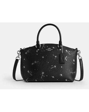 COACH Sadie Satchel Bag With Star Print - Black