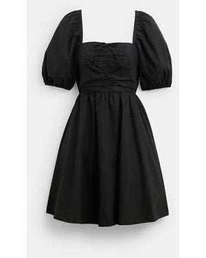 COACH Short Dress With Puff Sleeves In Organic Cotton - Black