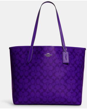 COACH City Tote In Blocked Signature Canvas - Purple