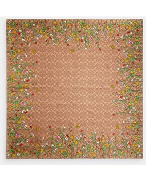 COACH Signature Spring Blossom Print Silk Square Scarf - Metallic