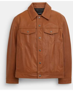 COACH Leather Trucker Jacket - Brown