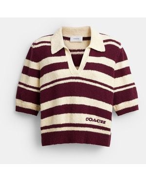 COACH Striped Knit Polo - Red