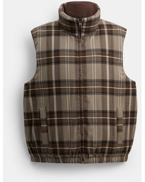COACH Reversible Plaid Down Vest - Brown