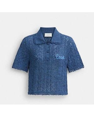 COACH Cropped Knit Polo Top - Blue