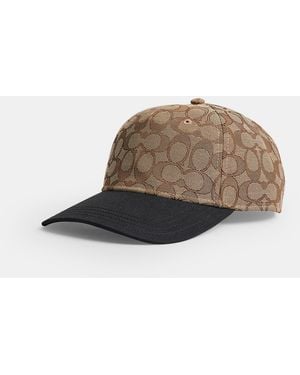 COACH Signature Jacquard Flat Brim Baseball Hat - Brown