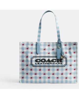 COACH Tote Bag With Gingham Print - Blue