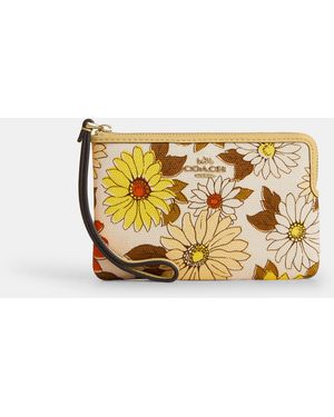 COACH Corner Zip Wristlet With Floral Print - Metallic