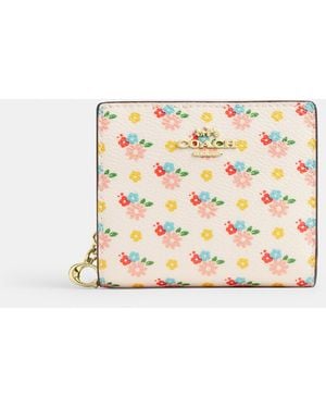 COACH Snap Wallet With Floral Print And Charm - Natural