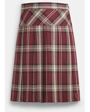 COACH Pleated Plaid Midi Skirt - Red