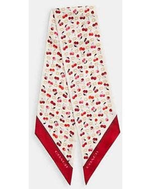 COACH Sculpted C Cherries Print Silk Wide Skinny Scarf - Black