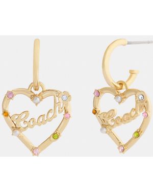 COACH Script Heart Hoop Earrings - Metallic