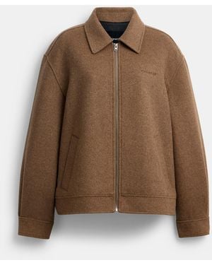 COACH Zip Front Wool Jacket - Brown