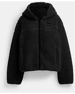 COACH Tonal Sherpa Zip Hoodie In Recycled Polyester - Black