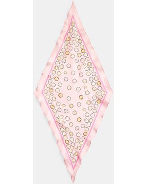 COACH Waterfall Tea Rose Print Silk Diamond Scarf - Pink