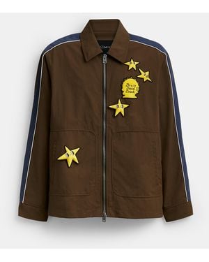 COACH Brain Dead Nylon Racer Jacket - Brown