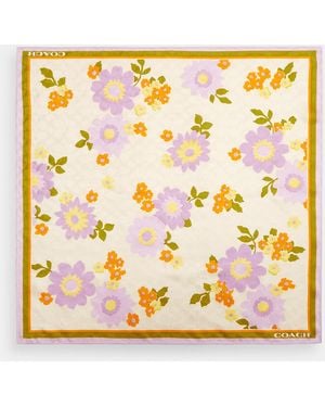 COACH Signature Floral Print Silk Bandana - Metallic
