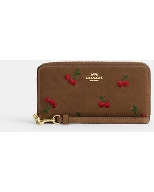 COACH Long Zip Around Wallet With Cherry Embroidery - Brown