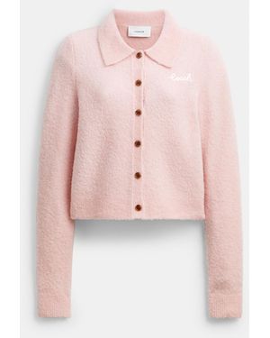 COACH Embroidered Cropped Cardigan - Pink