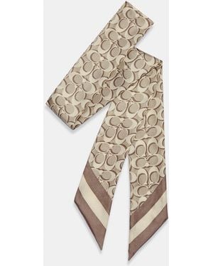 COACH Signature Print Silk Skinny Scarf - Metallic